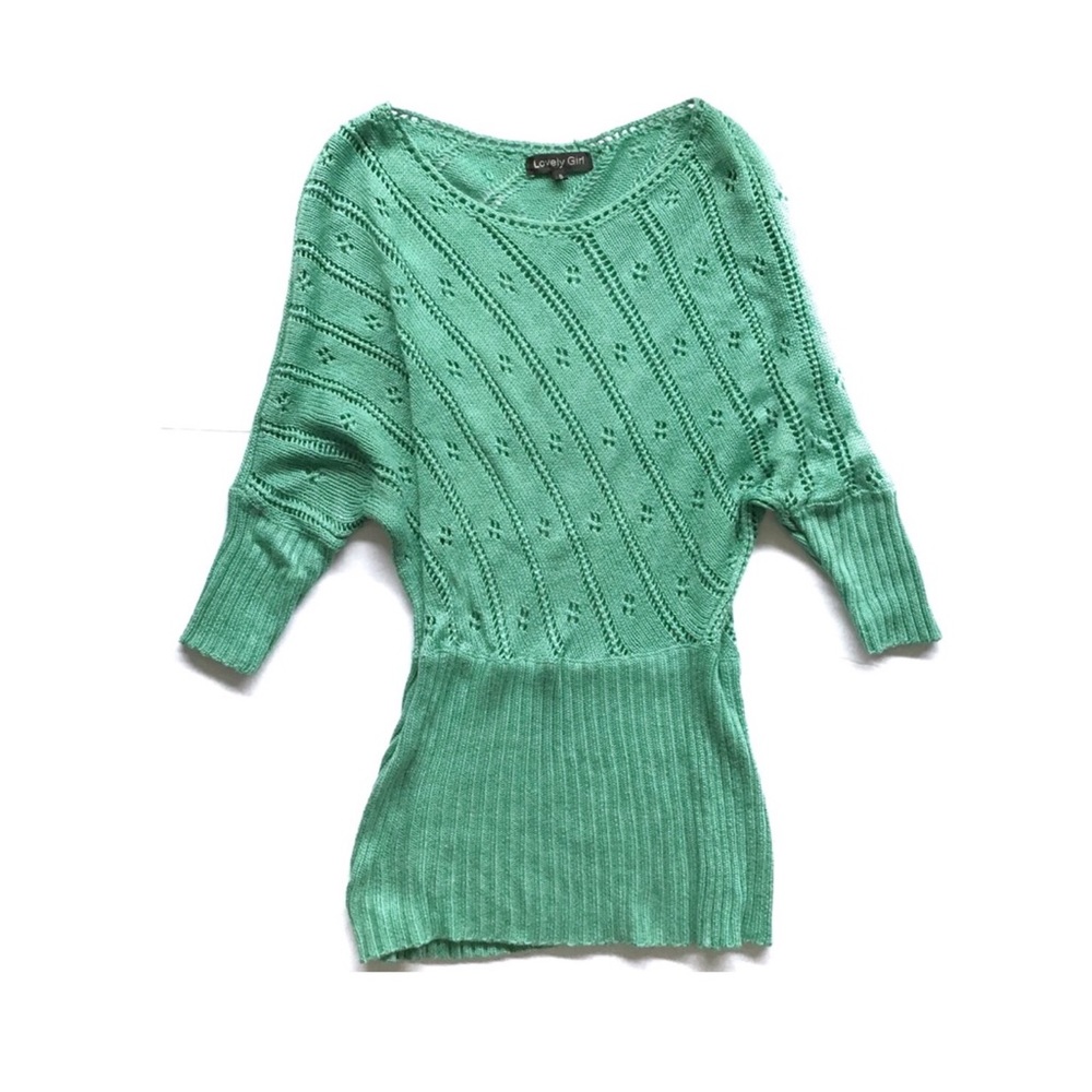 LOVELY GIRL | GREEN KNIT BATWING DOLMAN SLEEVE TOP